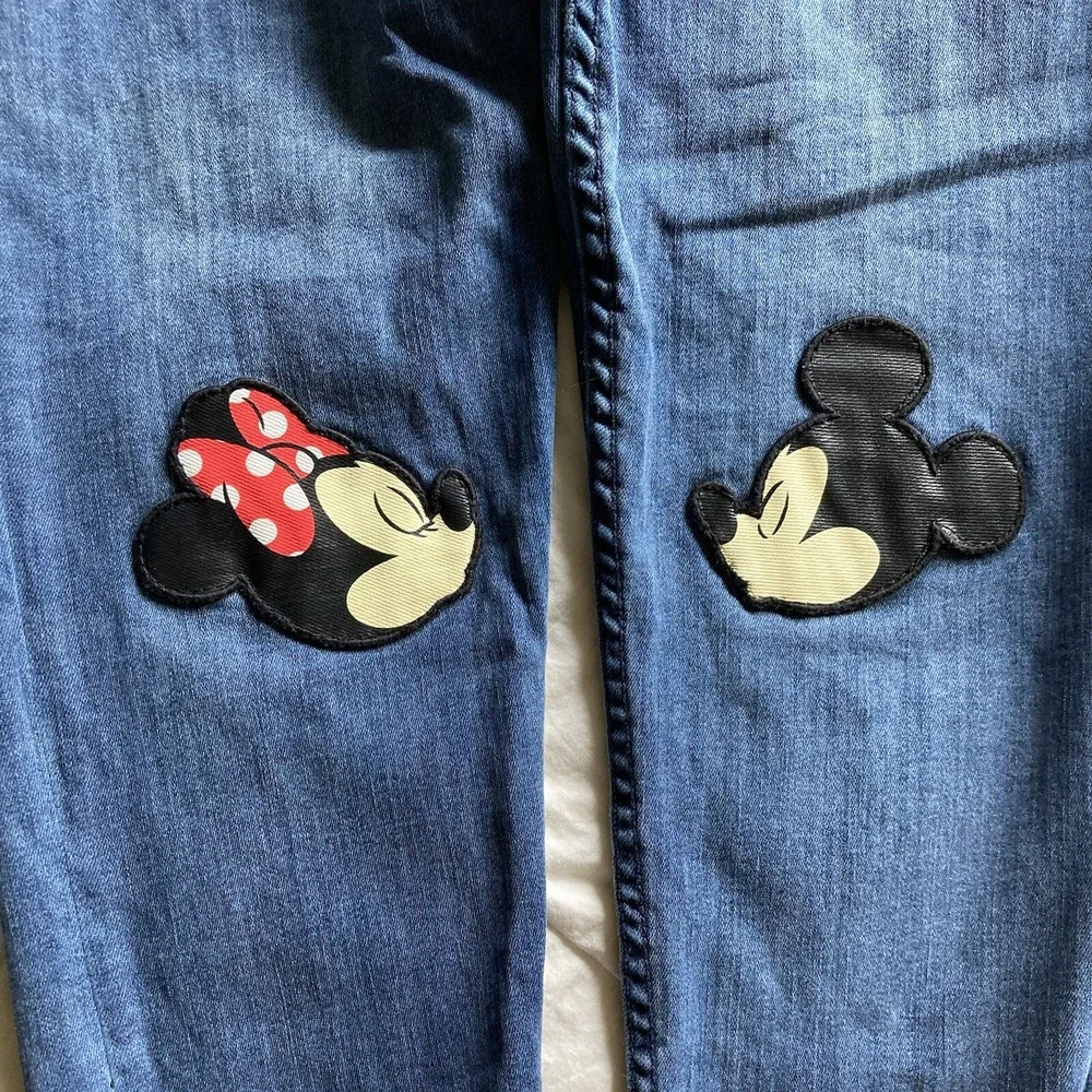 Disney Brand Juniors 9 High Waist (25") Skinny BlueJean Minnie Kisses Mickey - Picture 3 of 16